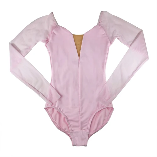 Nikolay DAD1931MN Children's Little Carlotta Long Mesh Sleeve Leotard with Tan V Inset