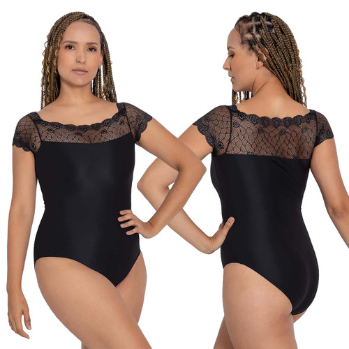 So Danca BY55CV Paulina Curvy Cut Lace Cap Sleeve Leotard