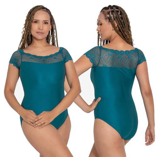 So Danca BY55CV Paulina Curvy Cut Lace Cap Sleeve Leotard
