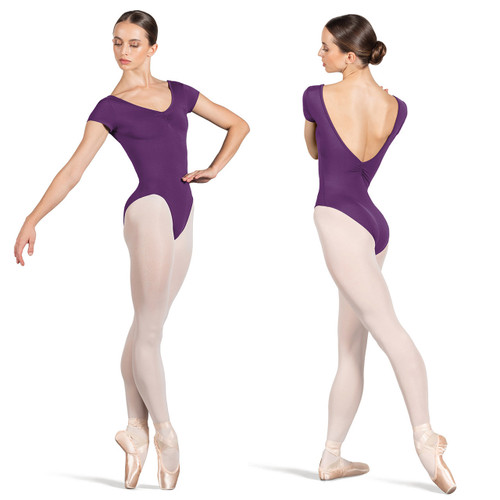 Adult Large Bloch L4262 Penny Soft Gather Low Cap Sleeve Leotard - Aubergine