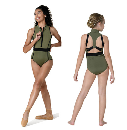 Child Intermediate (6x-7) Danshuz 22129C Madison Mock Neck Scuba Tank Leotard with Zip Front