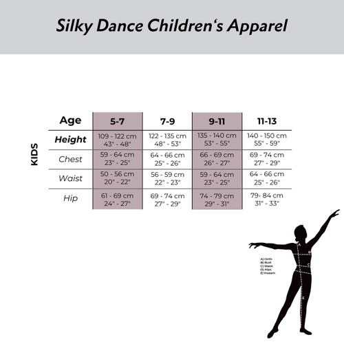 Silky Dance SHDALE Children's High-Waisted Leggings - Size Chart