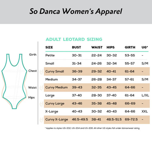 So Danca SL185 Edileia Curvy Cut Tank Leotard with Empire Waist - Size Chart