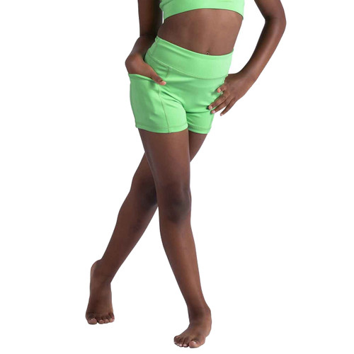 DanzNMotion 26402C Children's Parker Pocket Dance Short - Luminous Lime Green