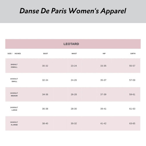 Danse De Paris L0002L Jardin Flora Bleu Camisole Leotard - Size Chart
