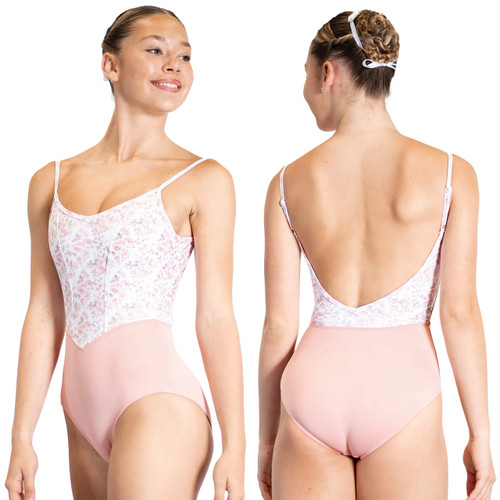 Danse De Paris L0112L Demi Jardin Perle Blush Camisole Leotard with Delicate Floral Bodice