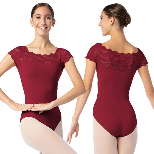 Adult X-Small So Danca SL16 Matilda Lace Cap Sleeve Leotard - Burgundy