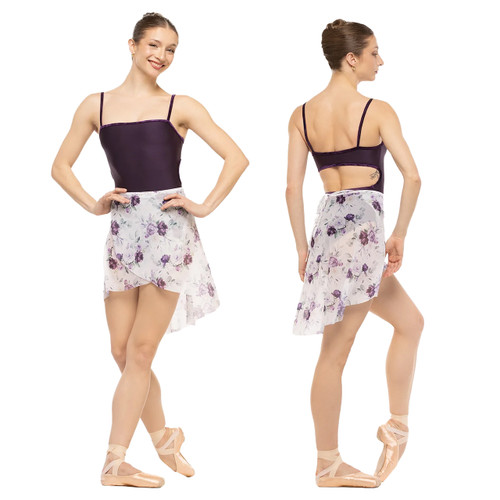 Eleve Dancewear Vienna Mid High-Low Wrap Skirt Moonlit Garden Party White Mesh