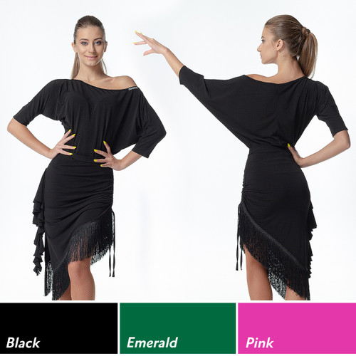 Dance Me BL241 3/4 Dolman Sleeve Ballroom Practice Dance Top with Wide Boat Neckline