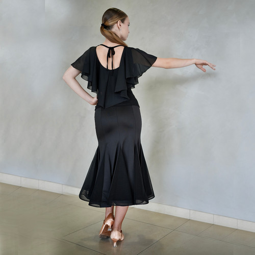 Dance Me US905# Fit and Flare Ballroom Practice Skirt with Mesh Insets
