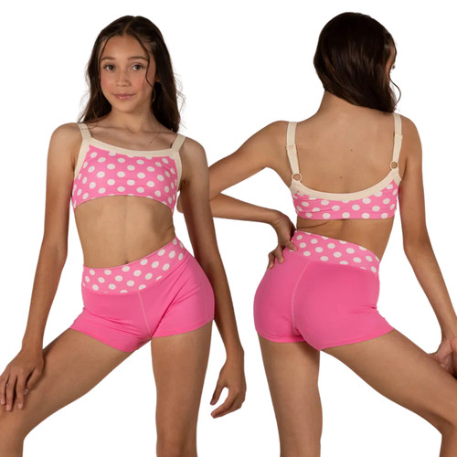 XODanceCo Children's Polka Dot Crop Top - Baby Pink