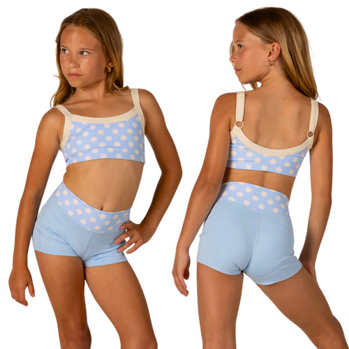 XODanceCo Children's Polka Dot Dance Shorts - Baby Blue
