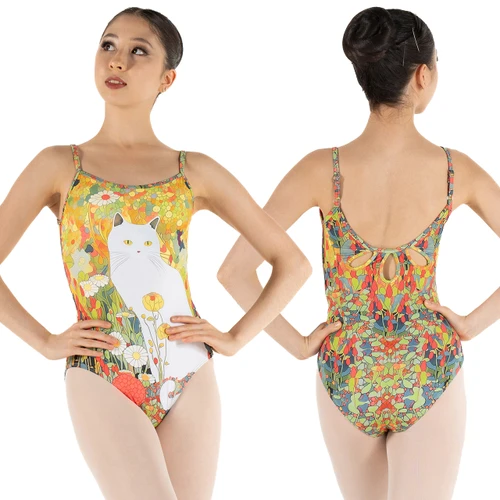 Nikolay DA5021/1LPN Dora Black Label Camisole Leotard with White Cat Print