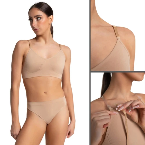Capezio 3683 Seamless Bra with Clear Back Strap and Adjustable Shoulder Straps