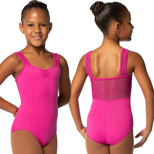 So Danca SL21 Children's Marley Wide Mesh Strap Leotard with Mesh Inserts - Dark Pink