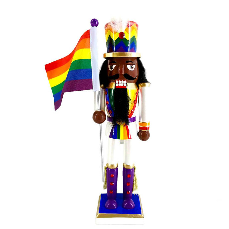 Nutcracker Ballet Gifts N1216-E 12" African American Pride Nutcracker Soldier Waving Rainbow Pride Flag