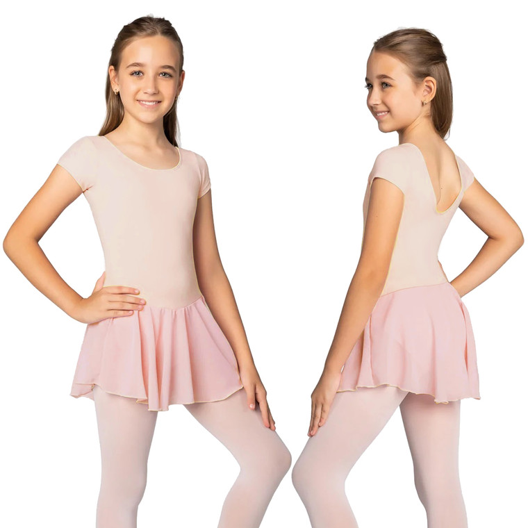 So Danca SL173 Children's Keilani Short Sleeve Leotard with Attached Skirt Light Pink