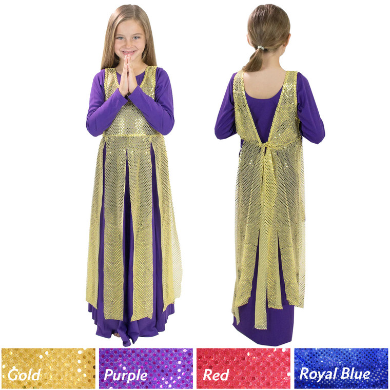 Basic Moves BM1106G Children's Liturgical Sequin Tunic with Streamer Skirt