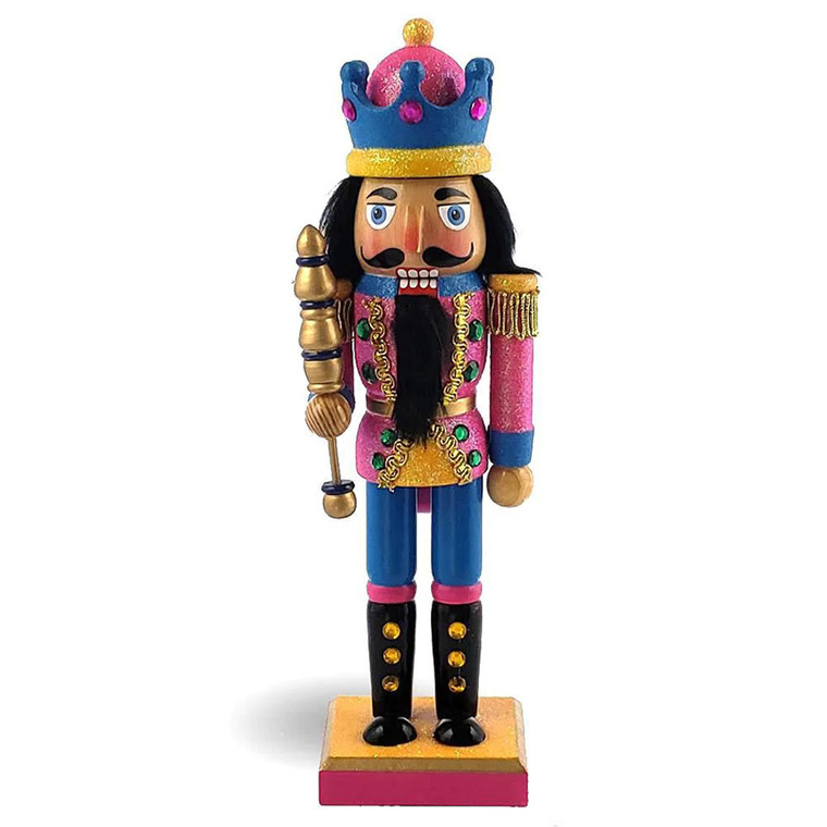 Nutcracker Ballet Gifts N1028-B 10" Funky King Nutcracker Dressed in Blue, Pink, and Gold