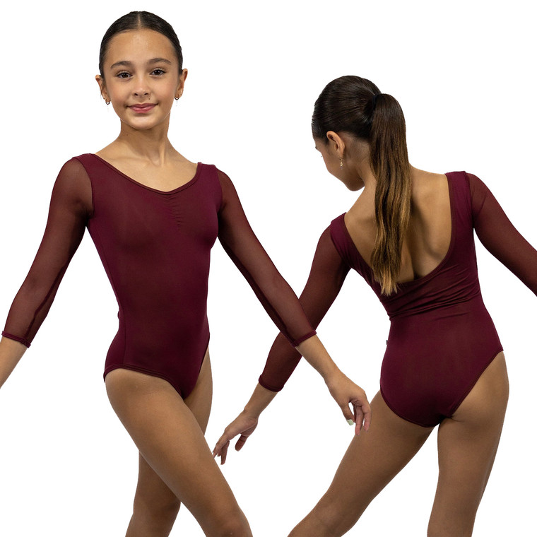 Daroch Adagio 3/4 Length Mesh Sleeve Leotard - Wine