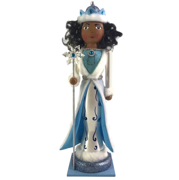 Nutcracker Ballet Gifts N-14-SF-Q 14" Fancy African American Snow Queen Nutcracker in White Fur and Satin Outfit