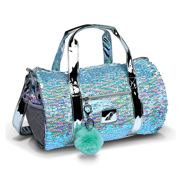 DanzNMotion B23513 Iridescent Aqua Sequin Barrel Dance Duffel Bag