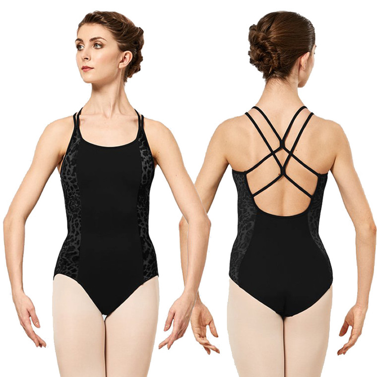 Adult Medium Bloch L6527 Kiara Double Strap Camisole Leotard with Animal Print Mesh Accents