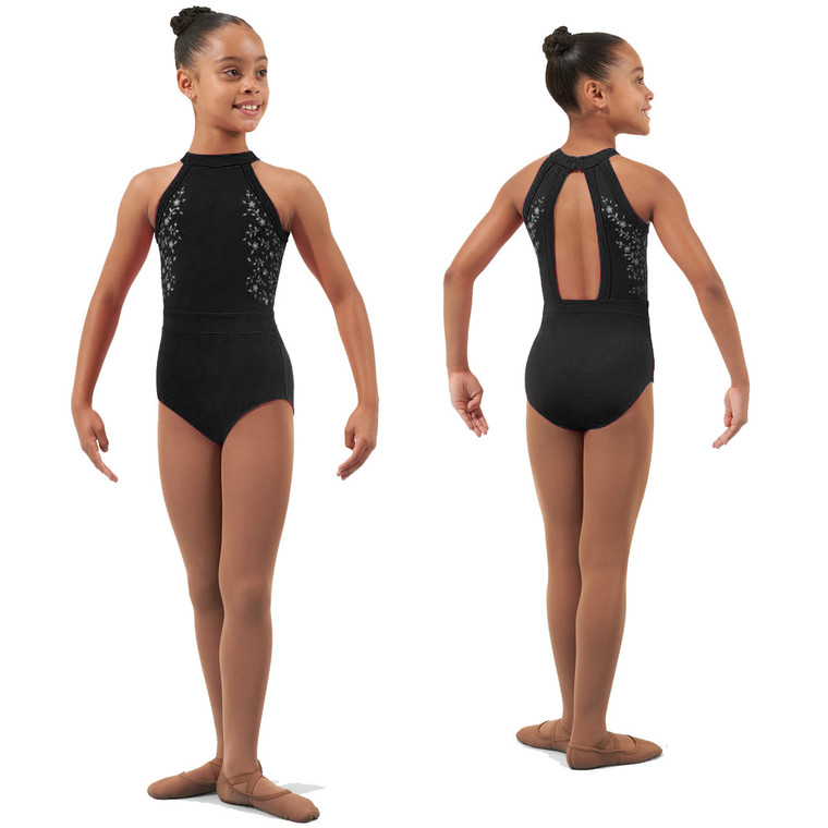 Child Intermediate (6x-7) Bloch CL4345 Mock Halter Leotard with Vining Floral Print