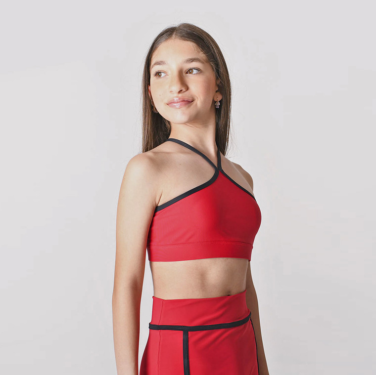 Daroch Children's Standout Crop Top - Red with Black Detail