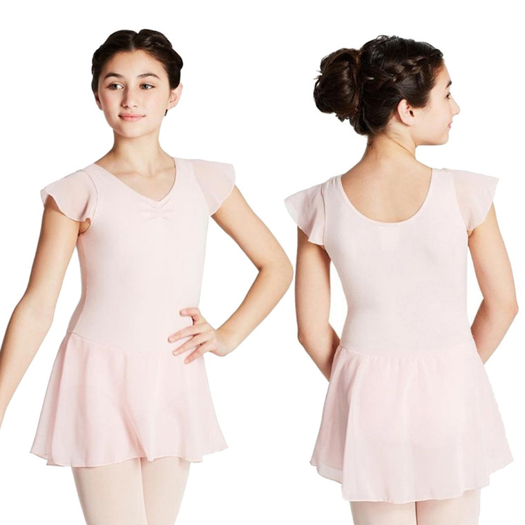 Child Small (4-6) Capezio 11305C Flutter Sleeve Leotard Dress with Attached Skirt
