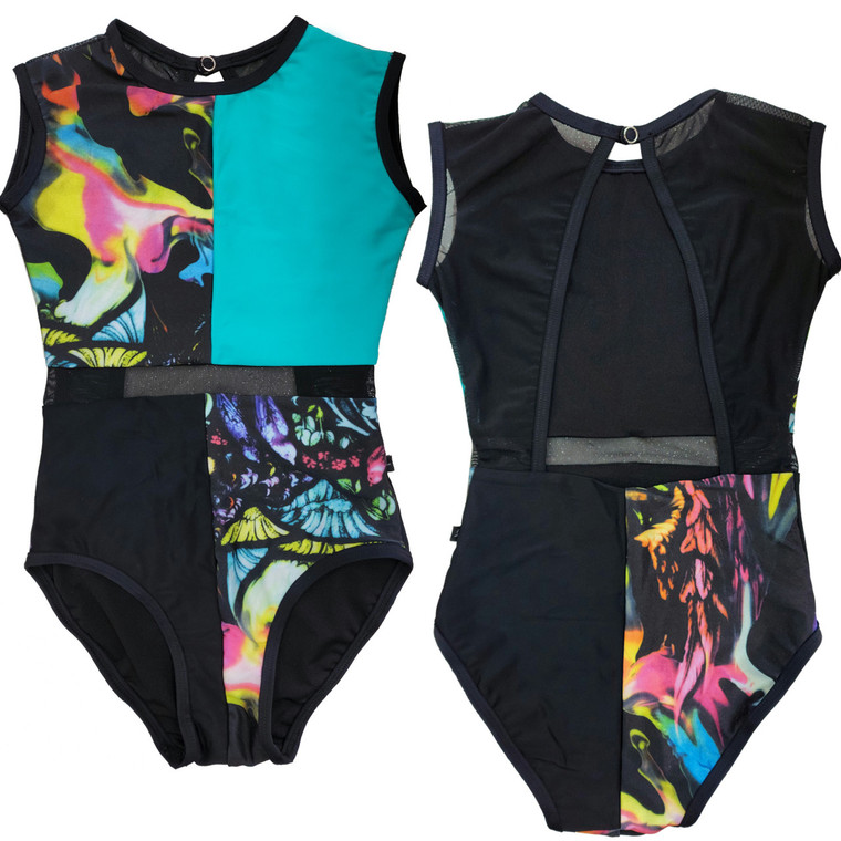 Child Large (10) Daroch Confident Tank Leotard - Marbled Turquoise