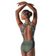 Ballet Rosa Avery High Neck Open Back Leotard with Aquarelle Printed Mesh