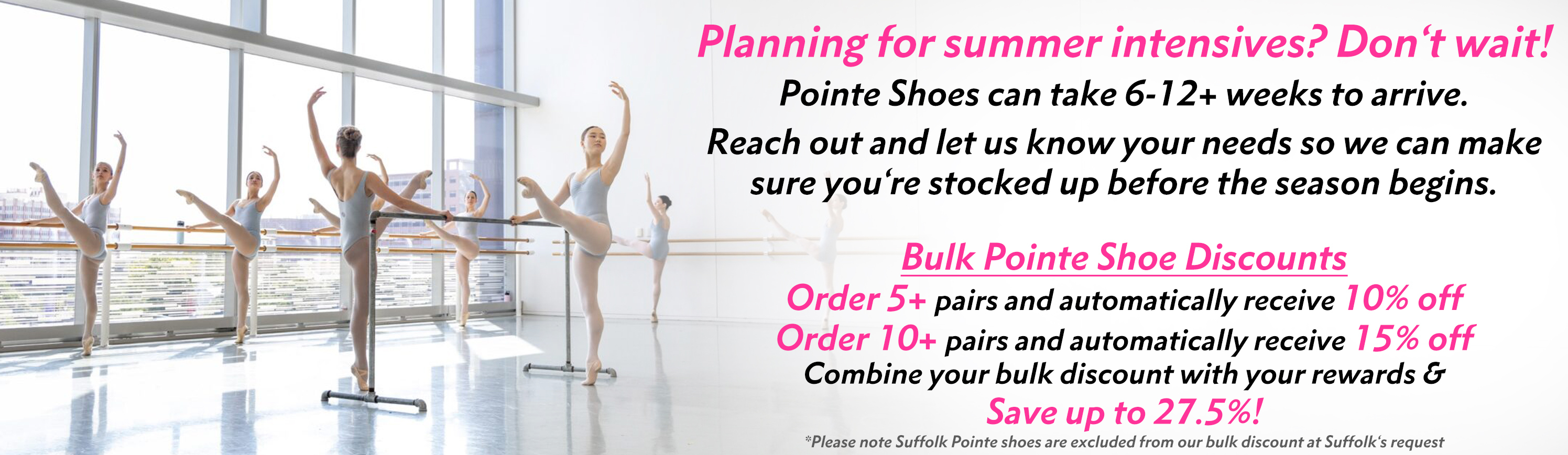 Contact us with your summer intensive pointe shoe needs!