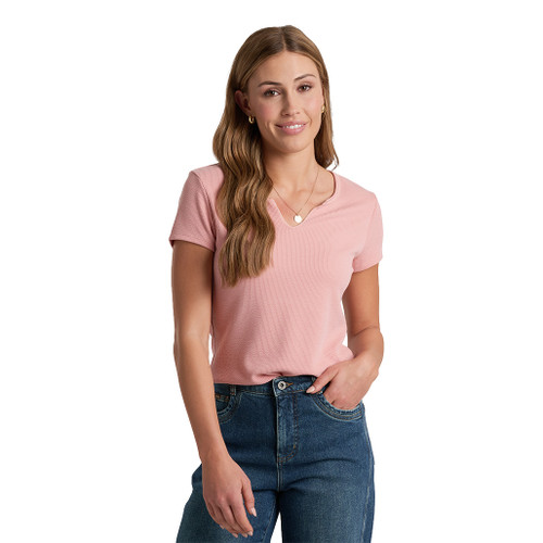 W's Remi Notch Short Sleeve Shirt - Coral Rose