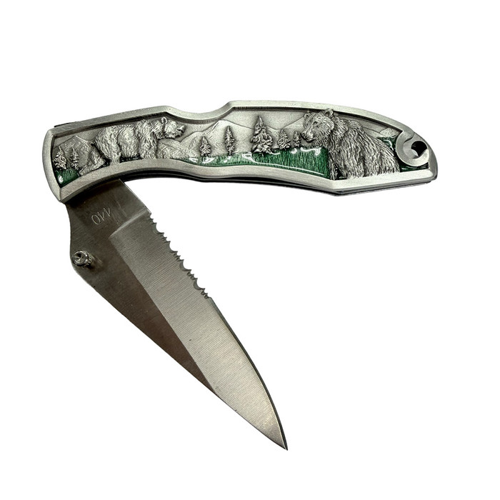 Grizzly Bear Pewter Folding Knife