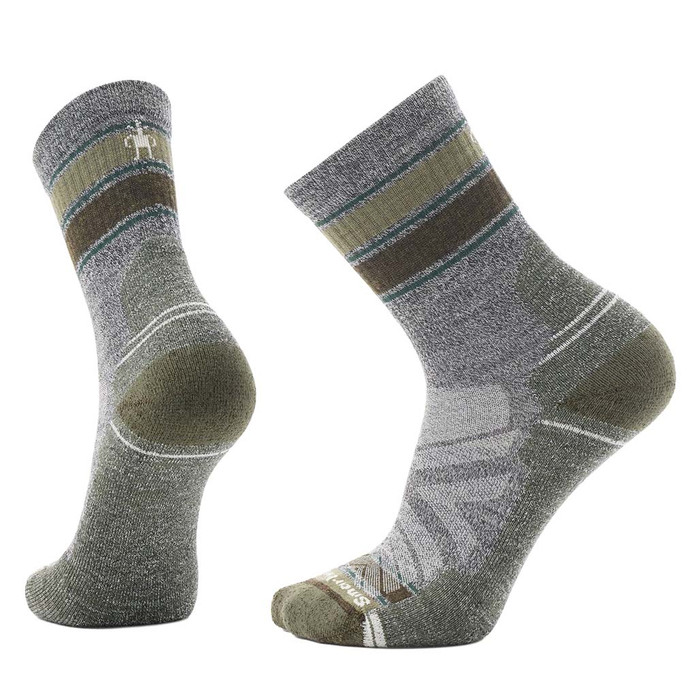 Hike Light Cushion Striped Mid Crew Socks - Ash-Charcoal