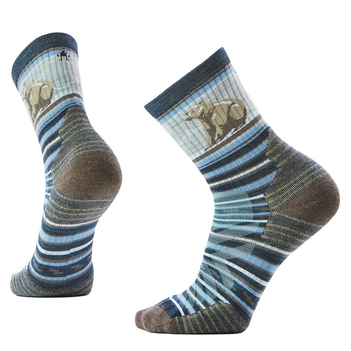 Hike Targeted Cushion Bear Stripe Mid Crew Socks - Twilight Blue