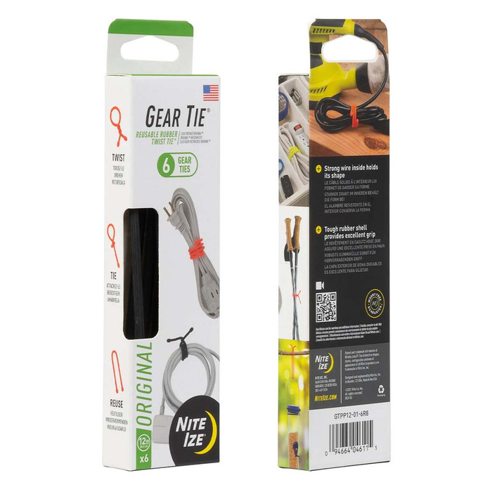 Gear Tie 12 Inch Pro Pack, 6 Pack - Black