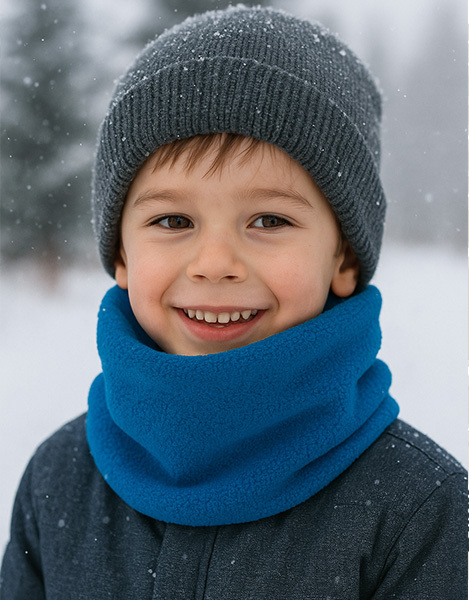 Stack of fleece neckwarmers ready to donate