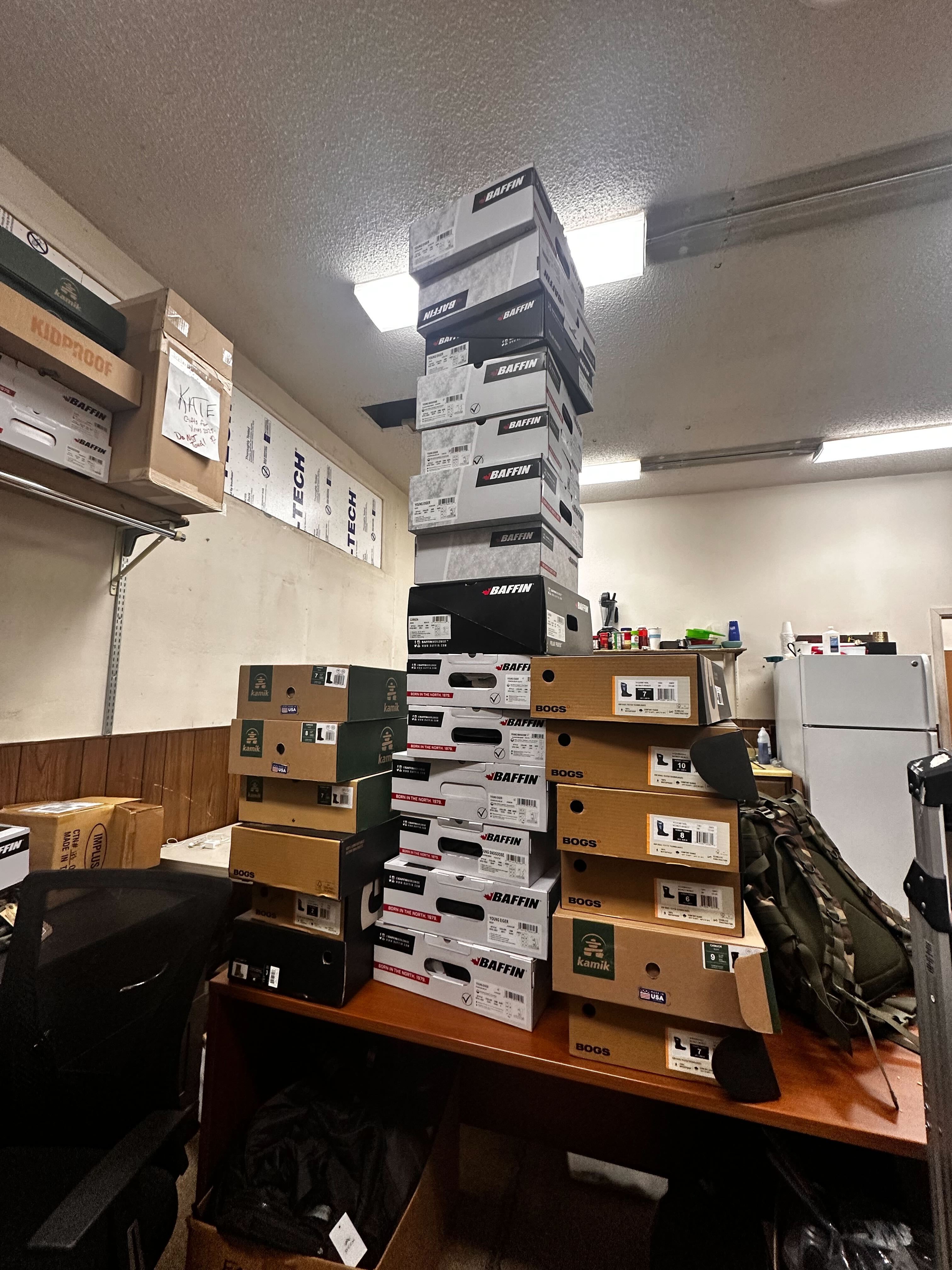 Kids wearing new winter boots and jackets