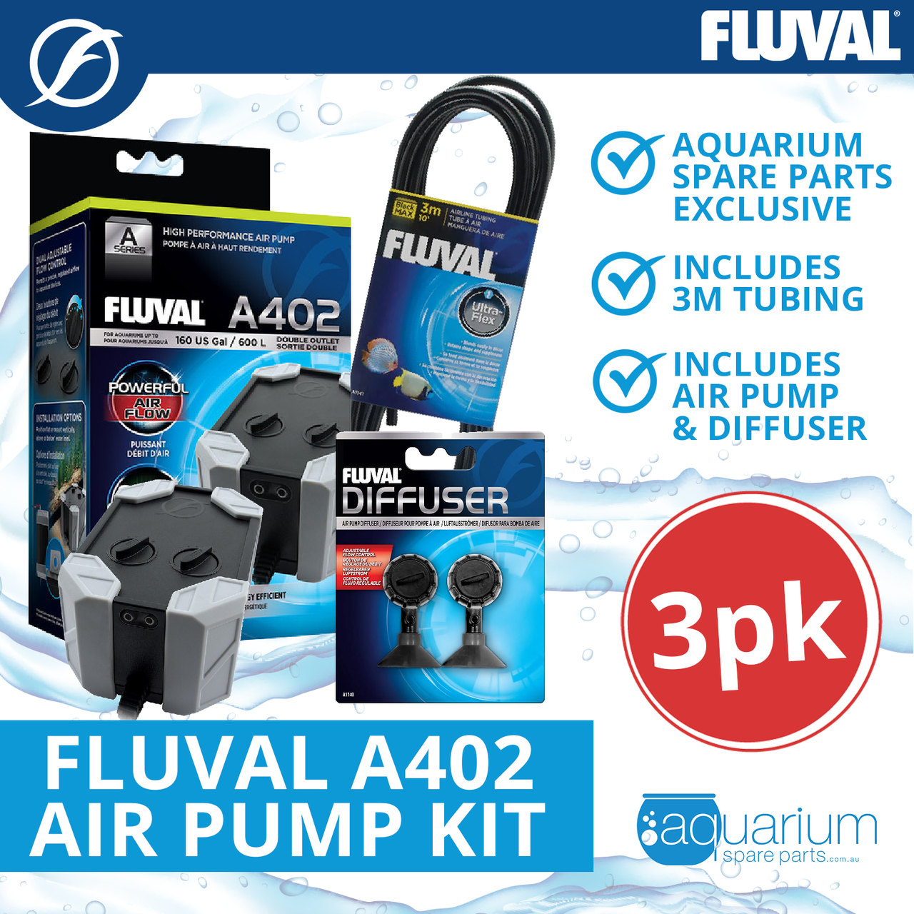 Fluval A402 Air Pump Kit (3pk)