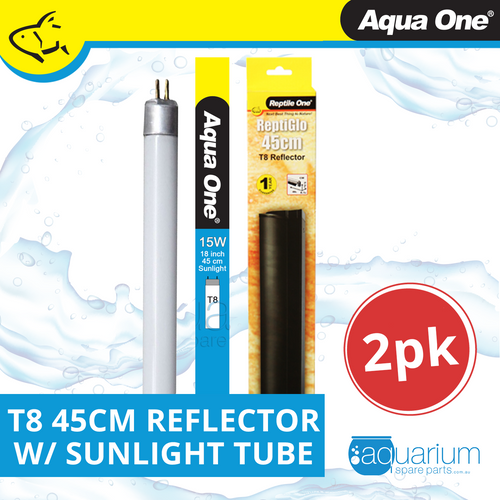 Aqua One 45cm Reflector Kit 2pk - Includes Single T8 15W w/ Sunlight Tube (46496-SK)
