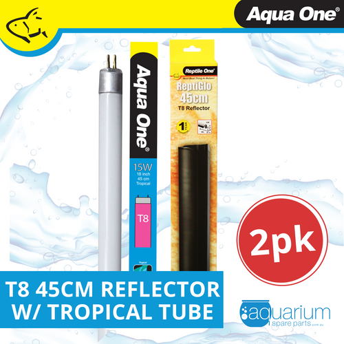 Aqua One 45cm Reflector Kit 2pk - Includes Single T8 15W w/ Tropical Tube (46496-TK)