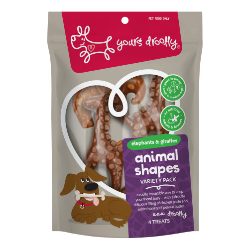 Yours Droolly Dog Treats Chicken Paste Filled Animal Shapes Variety 4 Pack (AG905)