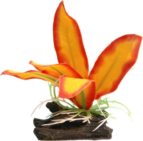 Aqua One Orange Sword W/Log Base Plastic Plant  - Small (28182)