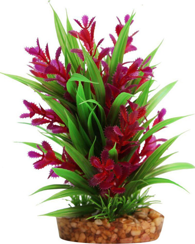 Aqua One Red Ludwigia/Green Sword W/Gravel Base Plastic Plant - Med (28189)