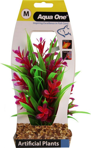 Aqua One Red Ludwigia/Green Sword W/Gravel Base Plastic Plant - Med (28189)