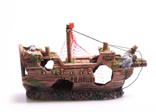 Aqua One Ship Wreck With Net Ornament - Small (36753)