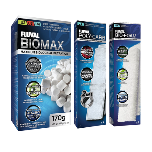 Fluval U4 Refresh Kit 3pk/5pc (includes BioMax, Carbon & Pad)