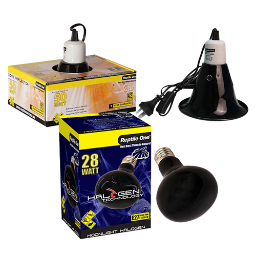 Reptile One Halogen Moonlight Heat Lamp Kit w/ Ceramic Dome Reflector 28W (2pc)
